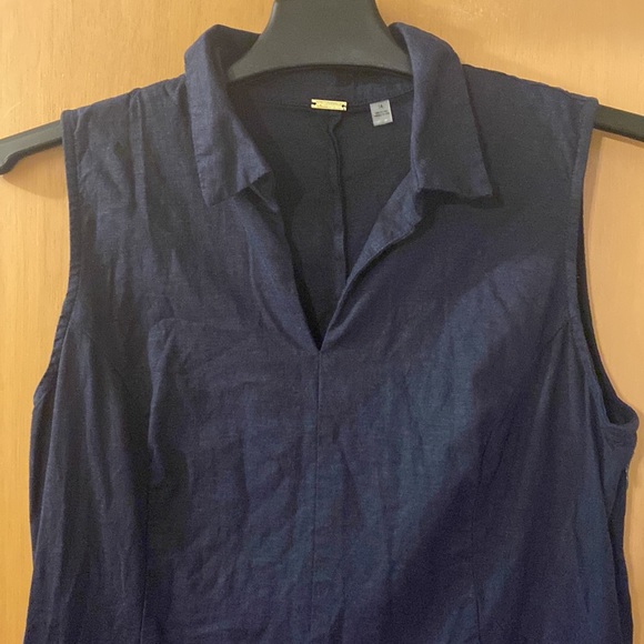 T Tahari Sleeveless Collared Linen Dress Lightweight Navy Blue Size 14 - Picture 2 of 10